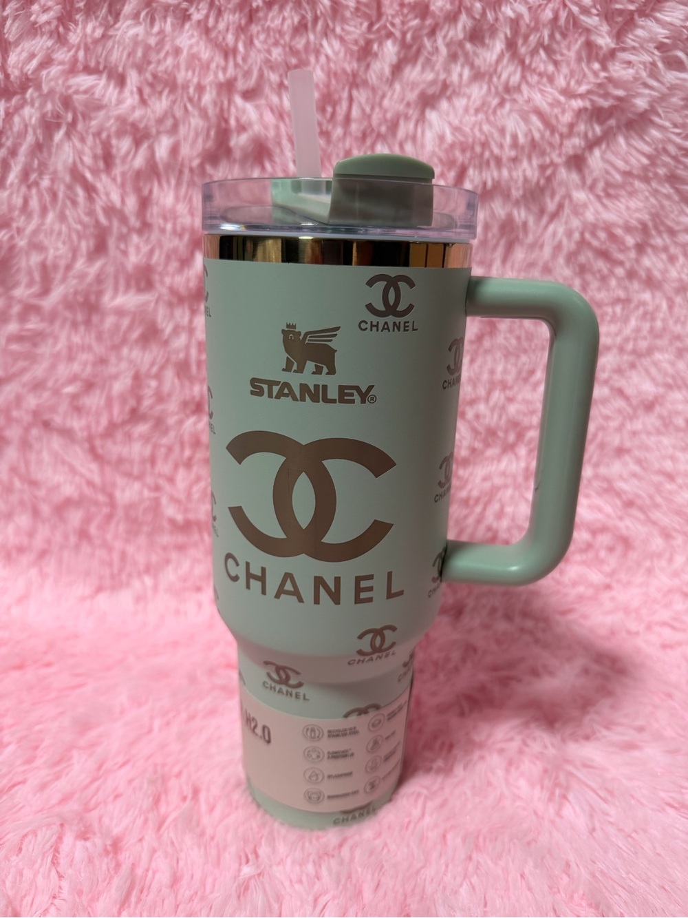 Satnley Mint Green Gold-Logo Insulated Travel Mug